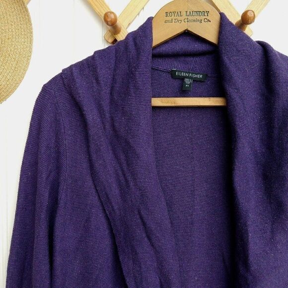 Eileen Fisher Purple Cocoon Open Front Cardigan Size XS Cotton Viscose Linen - Picture 2 of 8